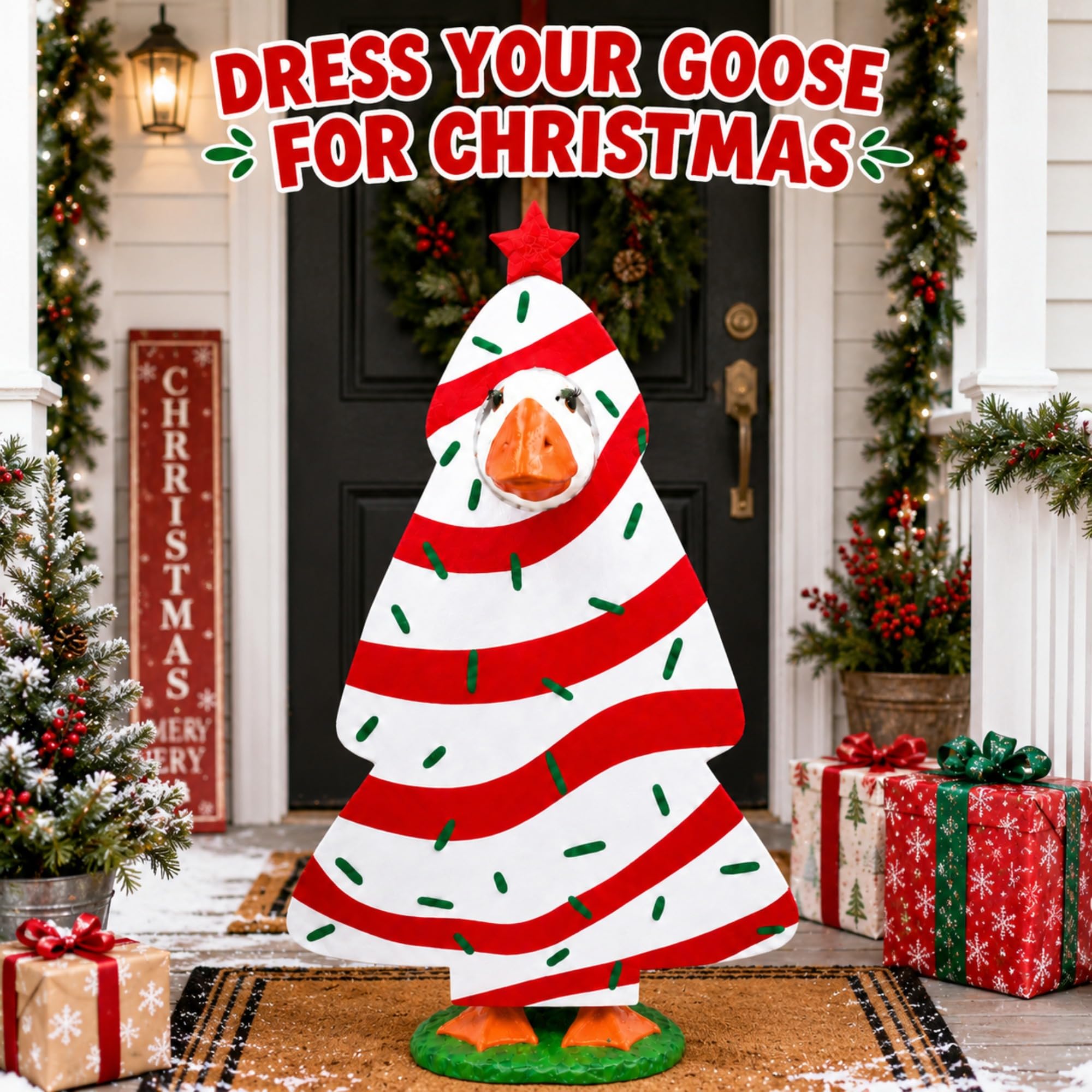 GigaCircle Christmas Tree Goose Outfit side view showing green sprinkles