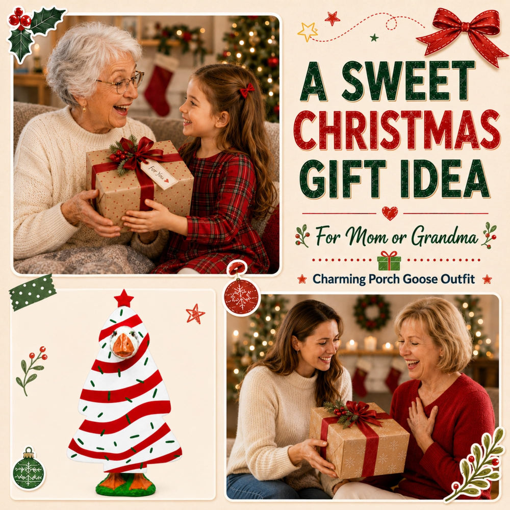 GigaCircle Christmas Tree Goose Outfit with a holiday backdrop