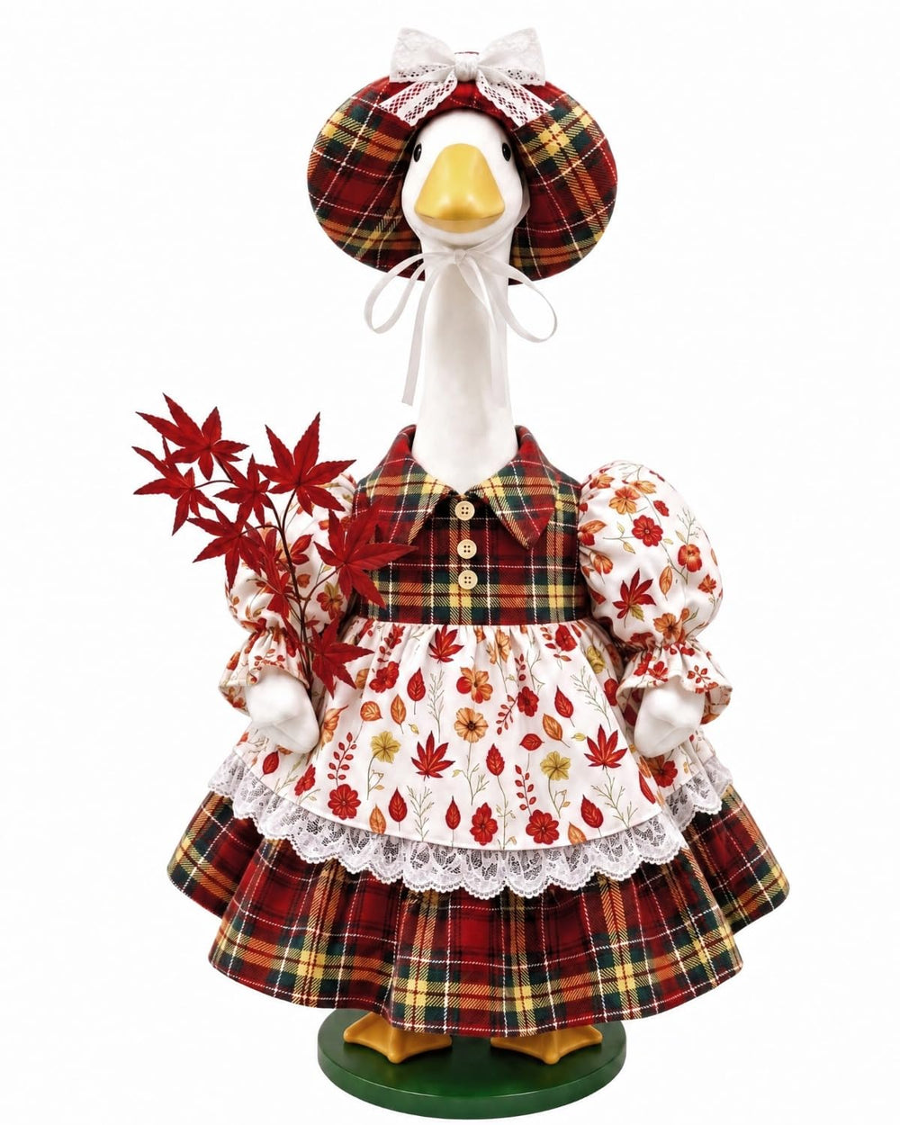GigaCircle Fall Porch Goose Outfit red dress with plaid pattern