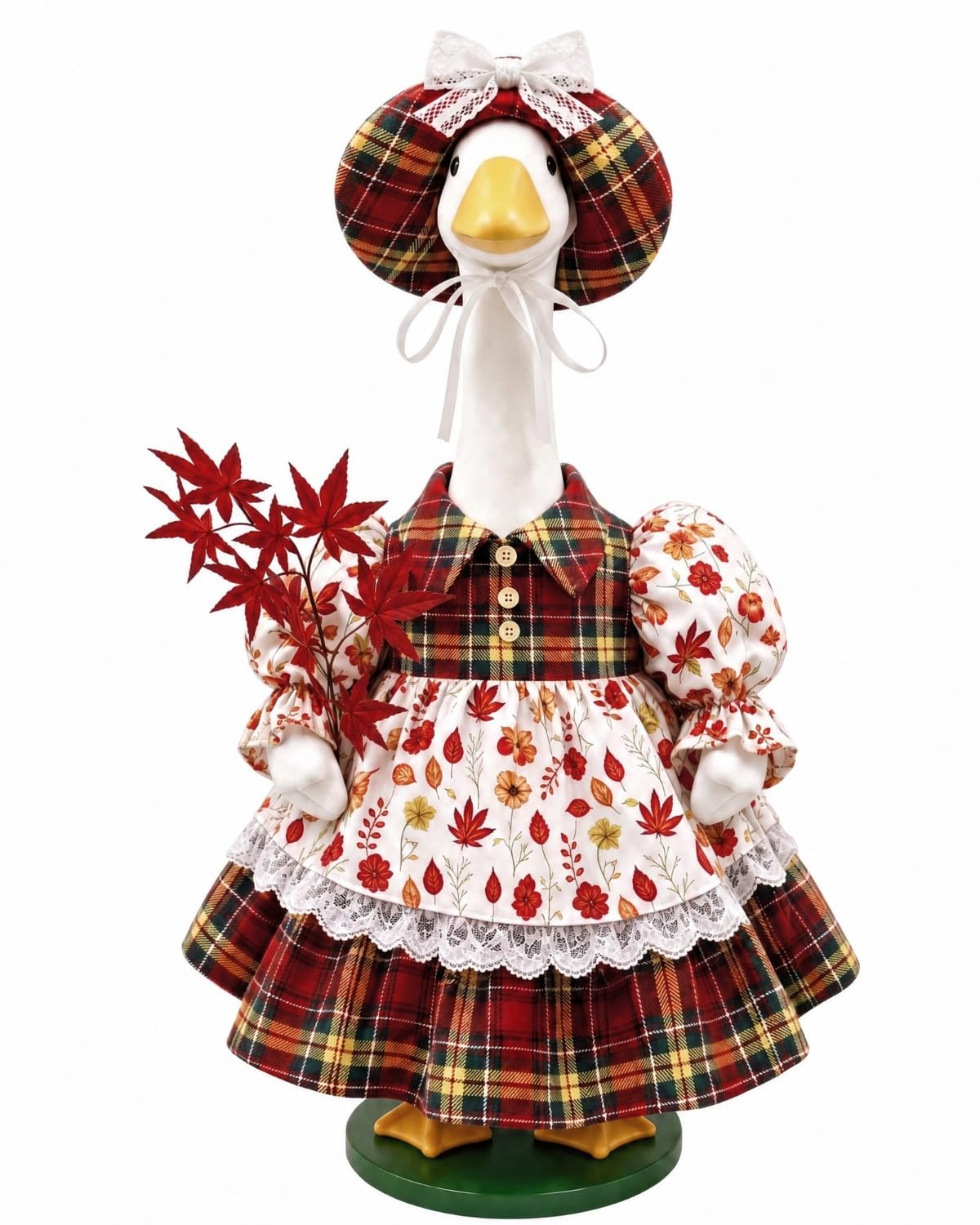 GigaCircle Fall Porch Goose Outfit red dress with plaid pattern