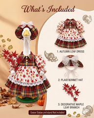 GigaCircle Fall Porch Goose Outfit with artificial maple leaf accessory