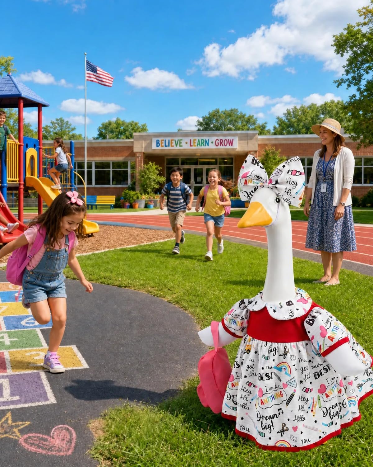 GigaCircle pink tote bag for goose outfit on garden table