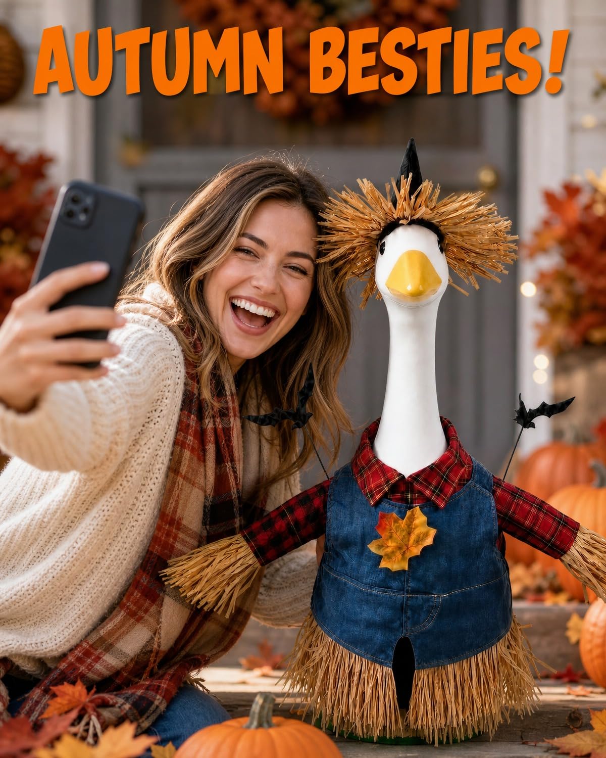 GigaCircle scarecrow costume displayed in autumn garden setting