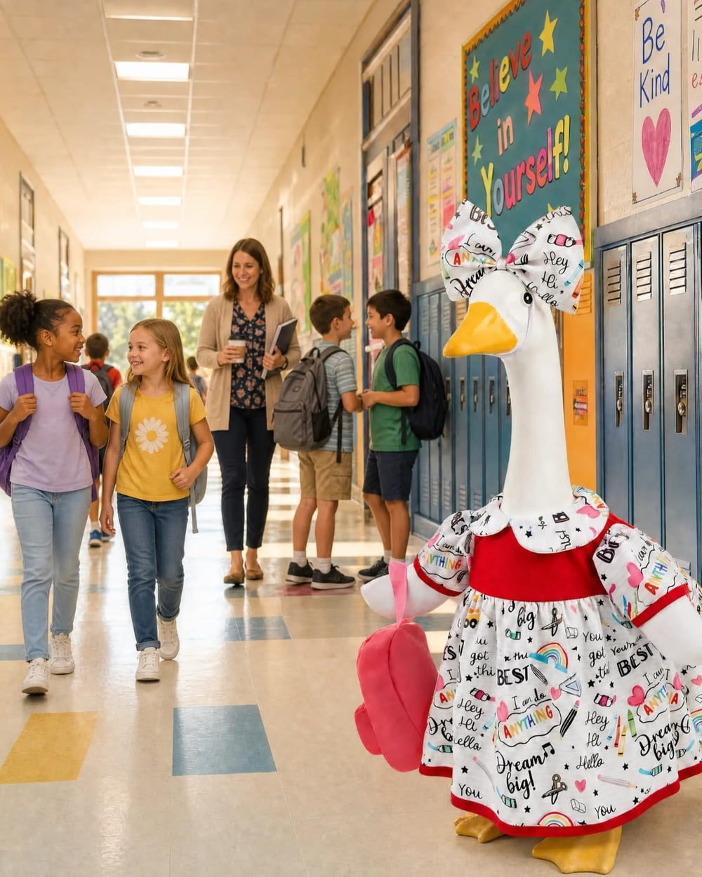 GigaCircle white school dress for porch goose with vibrant print