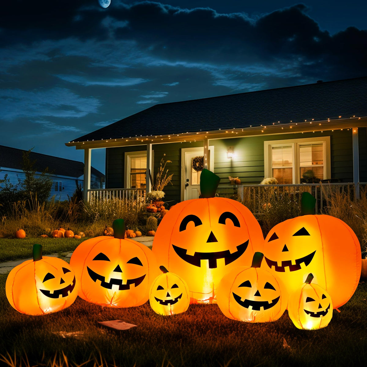 GIGALUMI 7.5FT Halloween Inflatable Pumpkin front view with LED lights