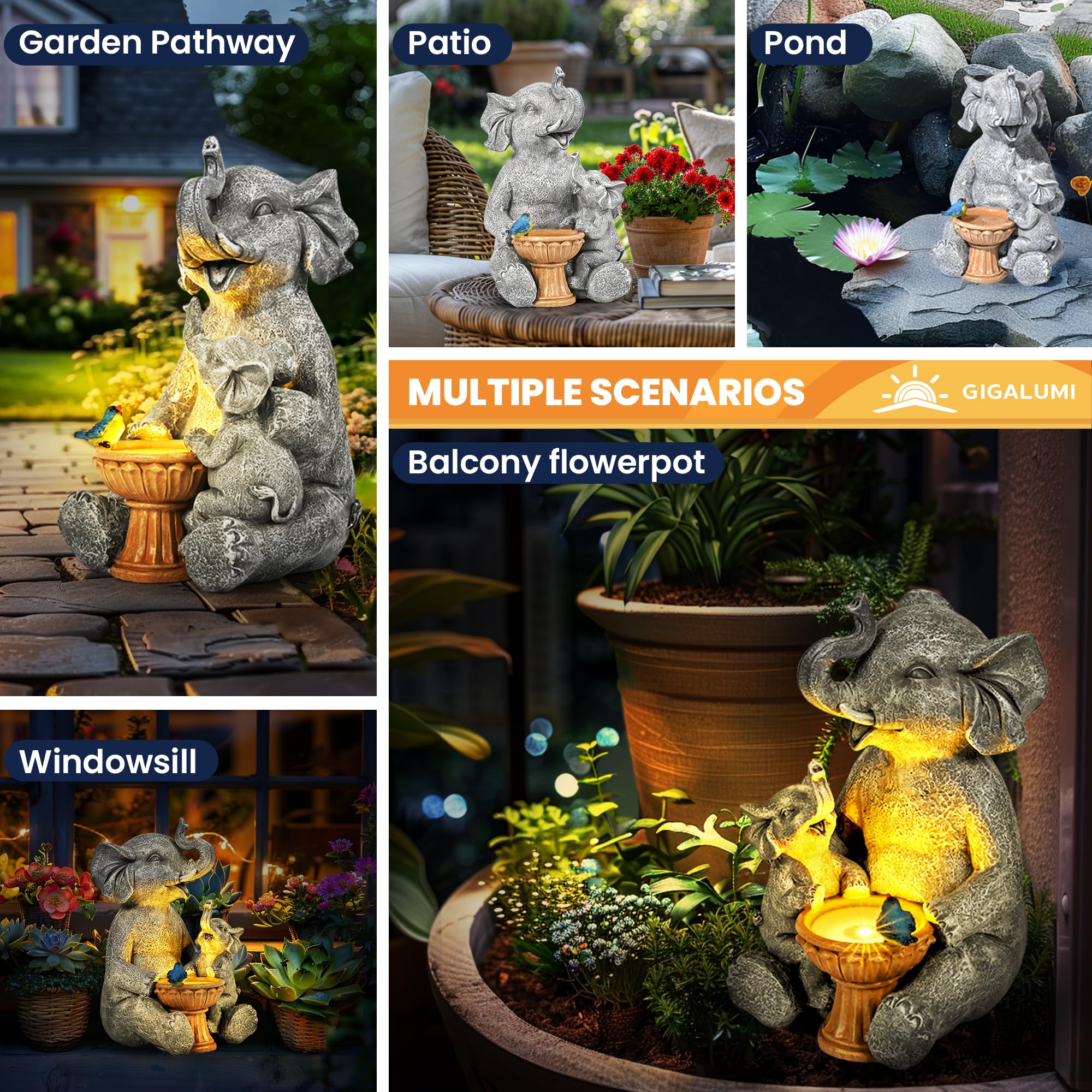 GIGALUMI Elephant Statue in garden setting