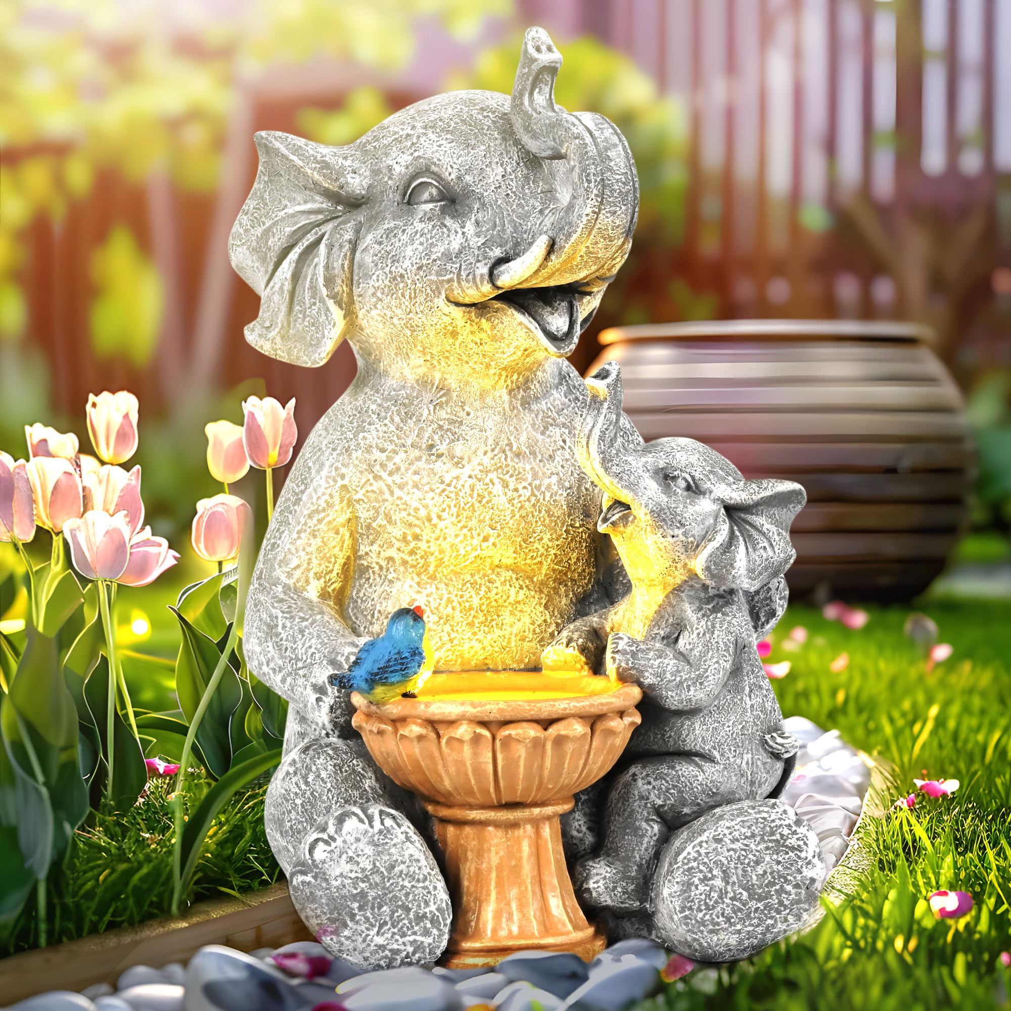 GIGALUMI Solar Elephant Garden Statue 9-inch front view
