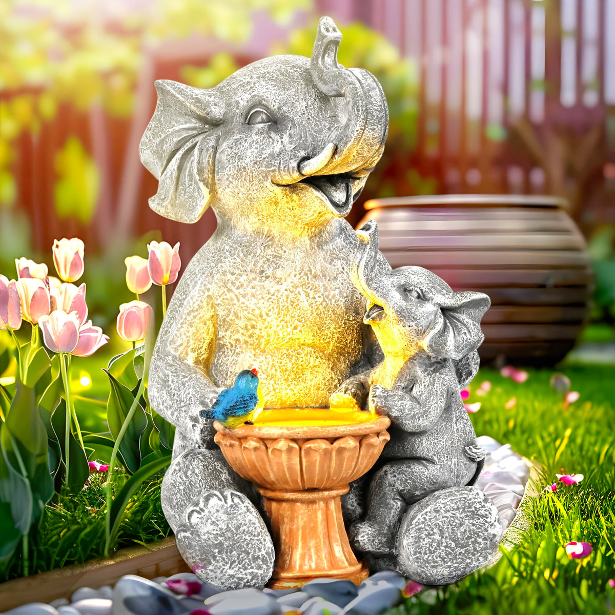 GIGALUMI Solar Elephant Garden Statue 9-inch front view