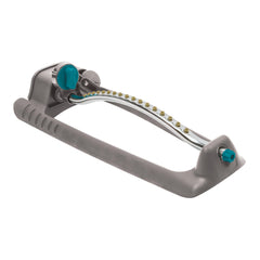 GILMOUR Adjustable Lawn Sprinkler front view, gray plastic material