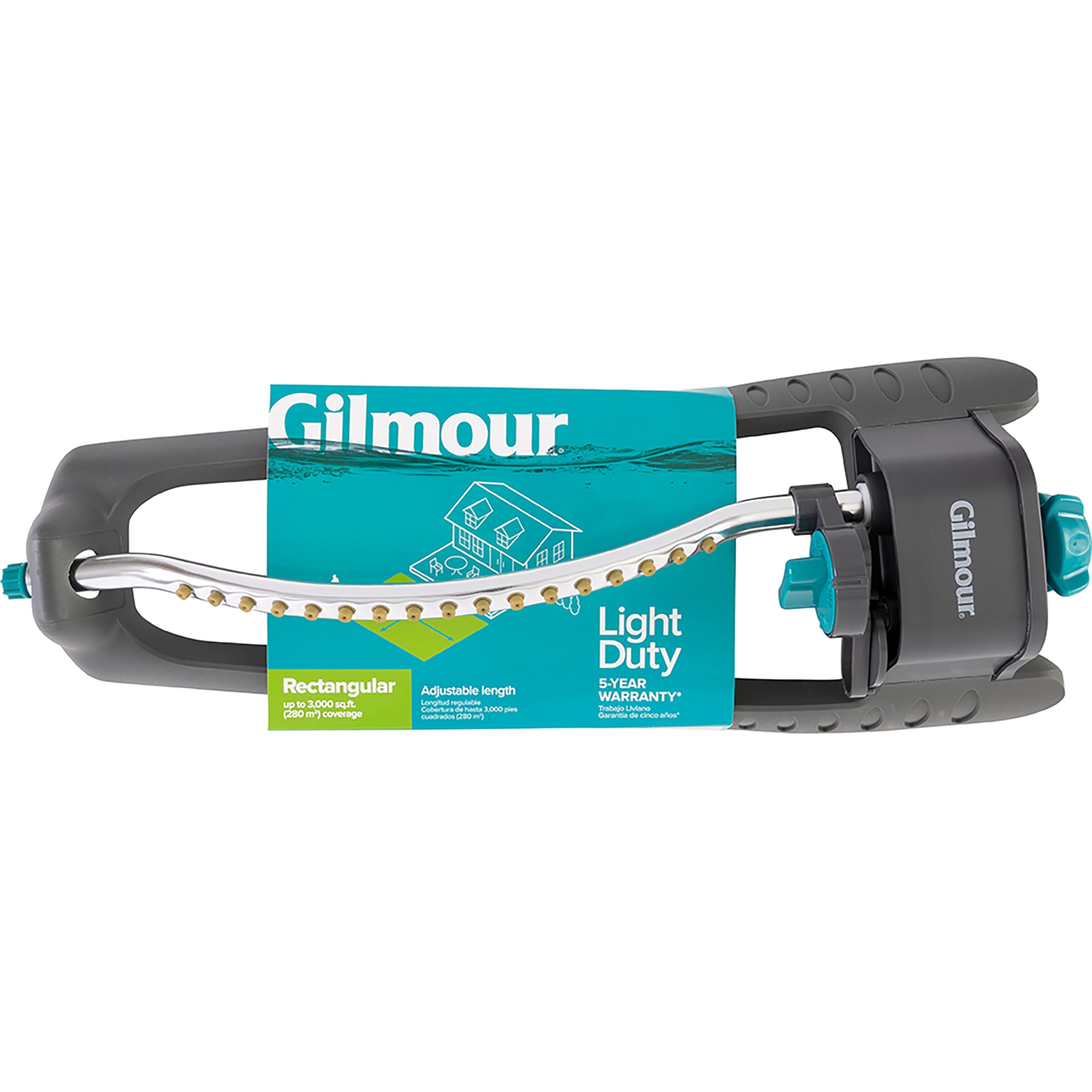 GILMOUR Adjustable Lawn Sprinkler in use watering a garden