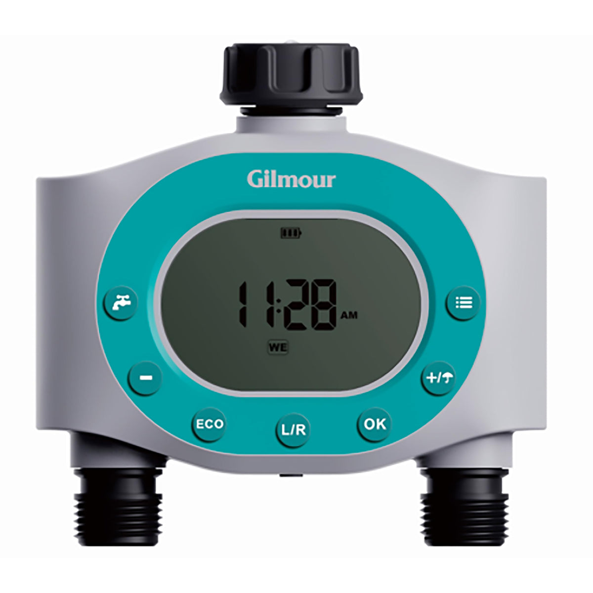 GILMOUR Dual Outlet Water Timer front view with LCD screen
