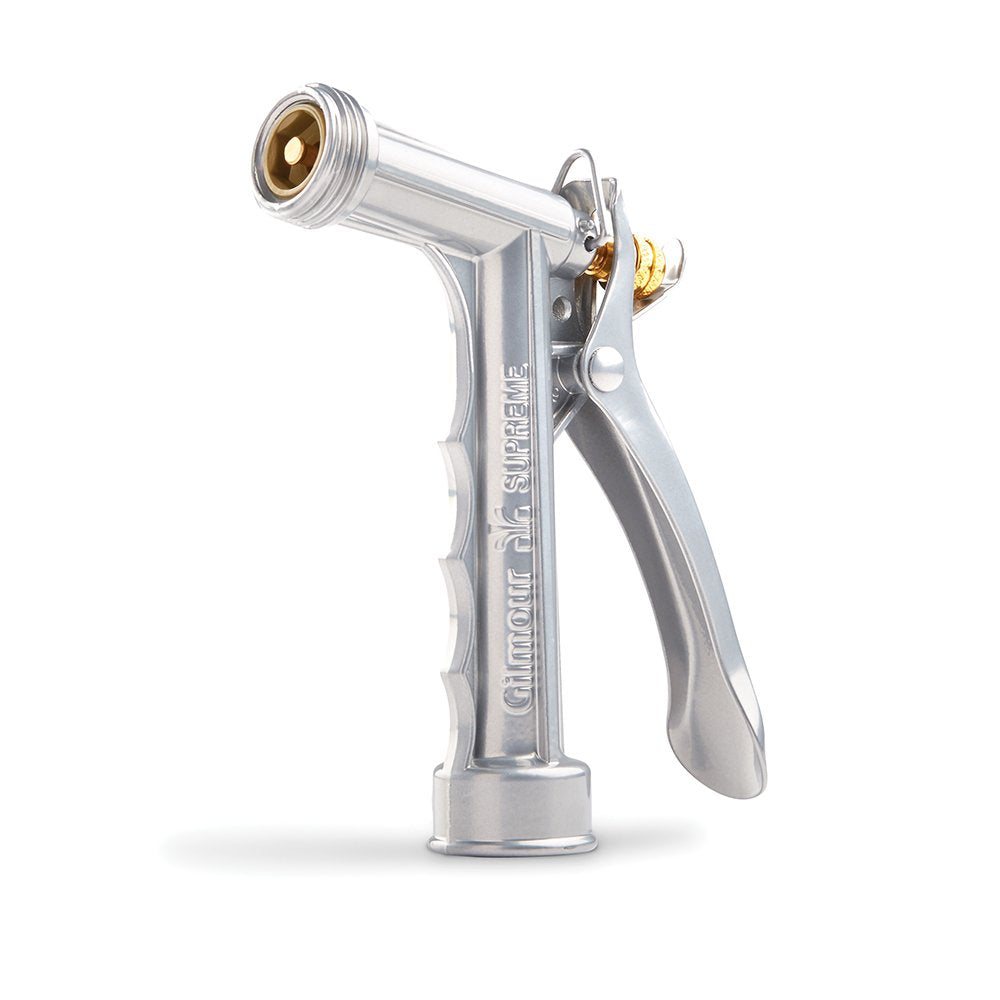 GILMOUR Full Size Zinc Pistol Grip Nozzle front view with threaded front