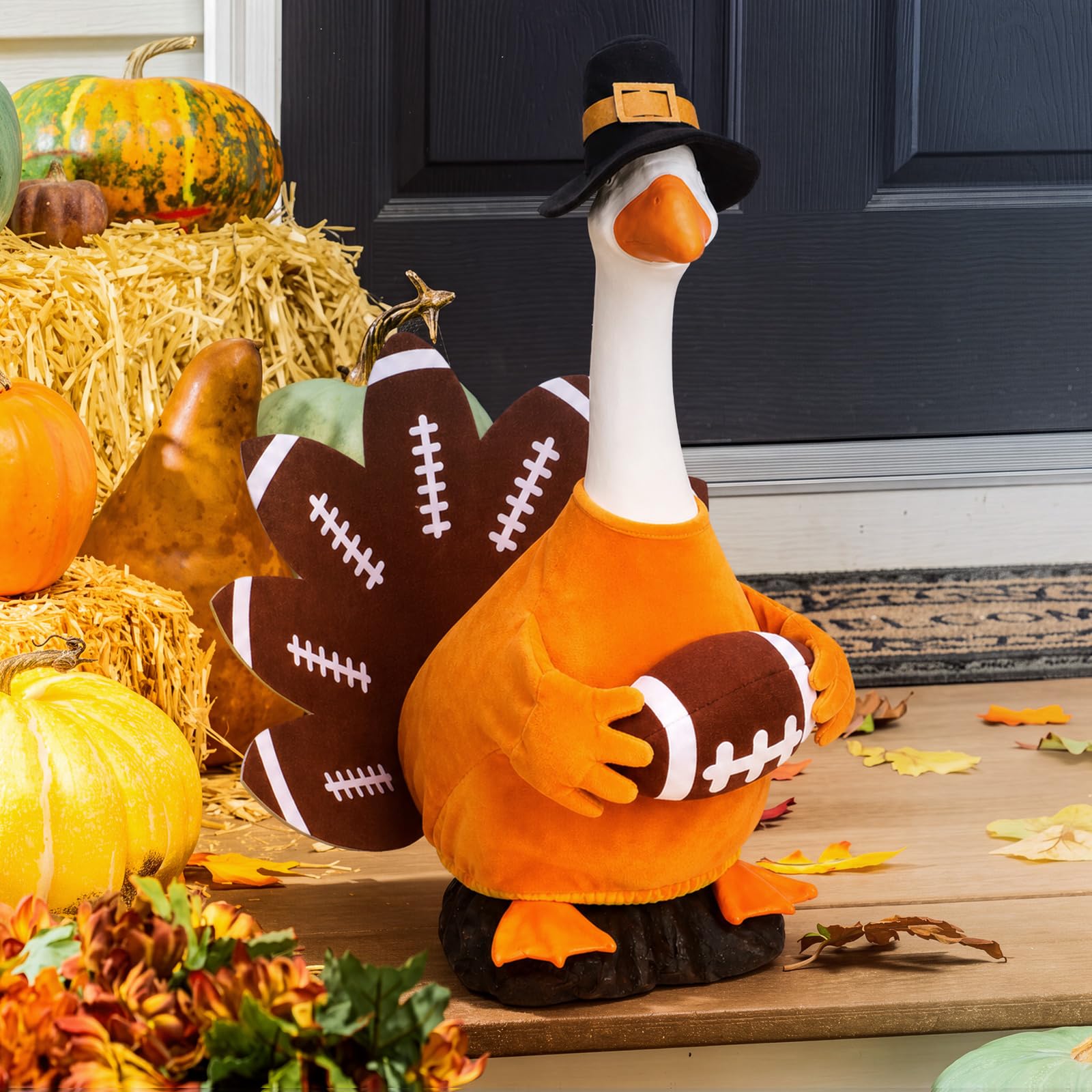 Gilprop Fall Football Goose Costume in a festive garden setting
