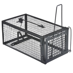 Gingbau Live Chipmunk Rat Trap front view, black galvanized iron