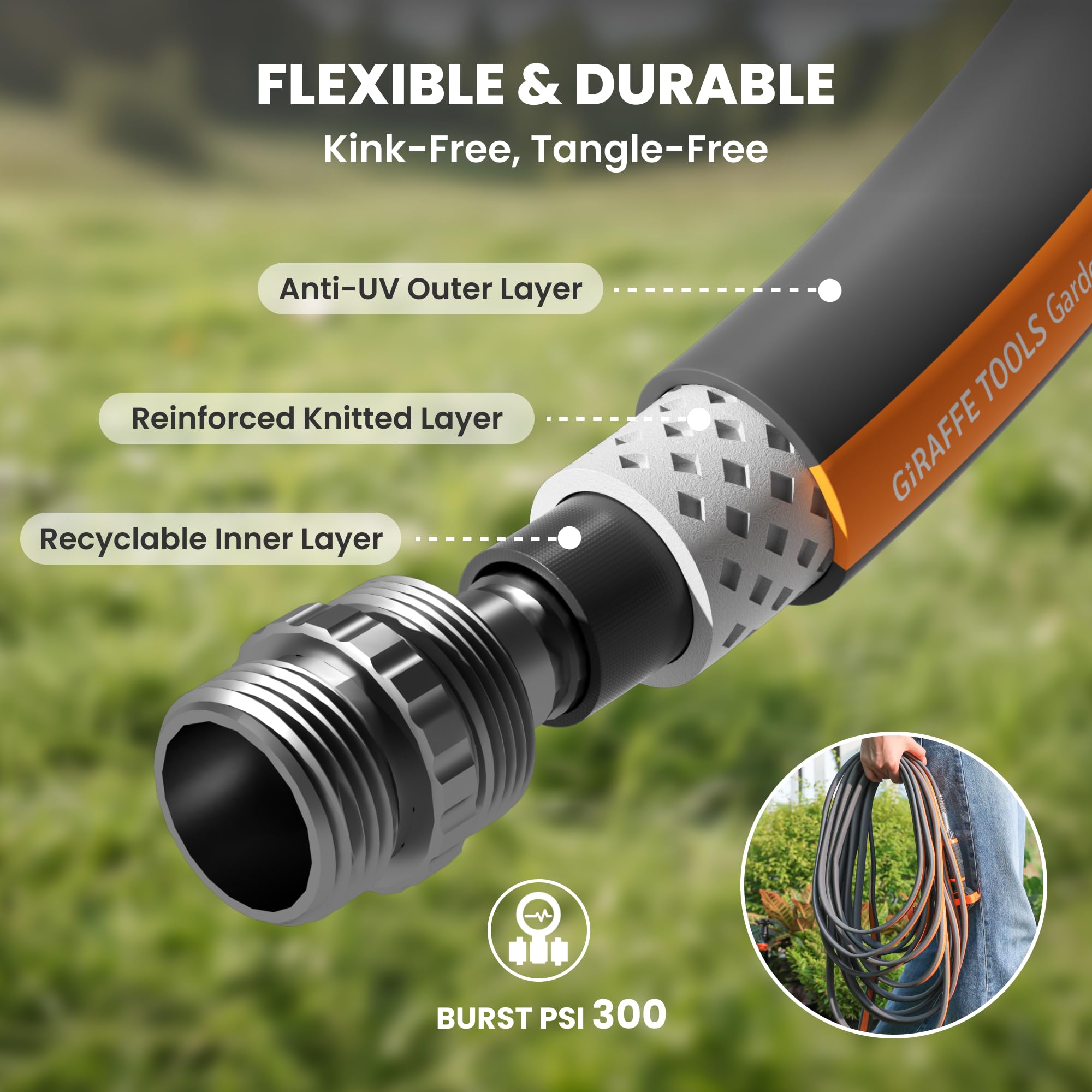Giraffe Tools 25FT Lay Flat Garden Hose flexible design demonstration