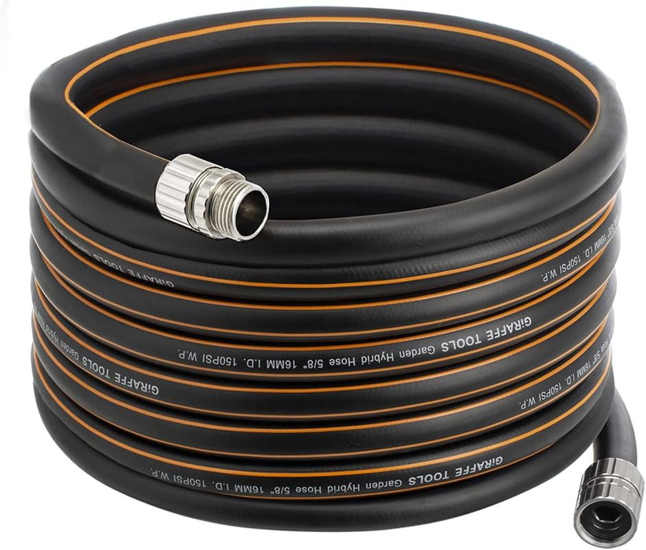 Giraffe Tools 50ft garden hose black and orange front view