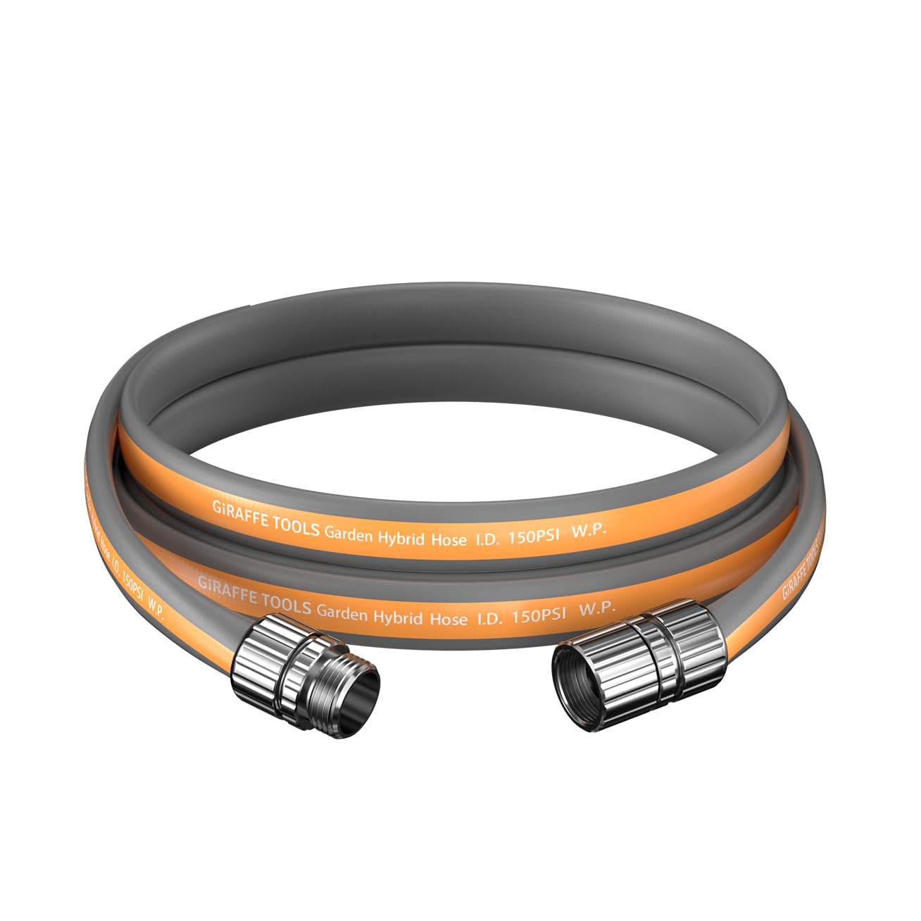 Giraffe Tools 5FT Garden Hose in grey and orange, front view