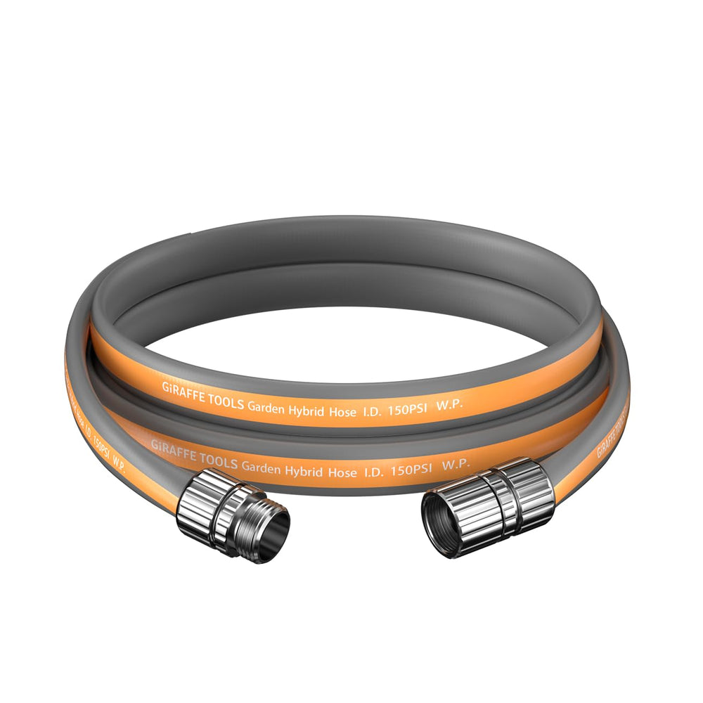 Giraffe Tools 5FT Garden Hose in grey and orange, front view