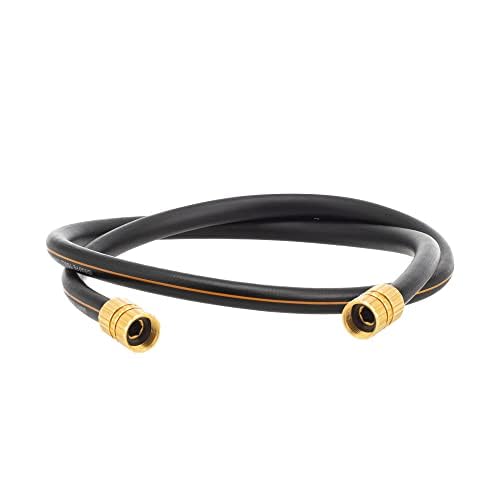 Giraffe Tools 6ft garden hose front view, black and orange