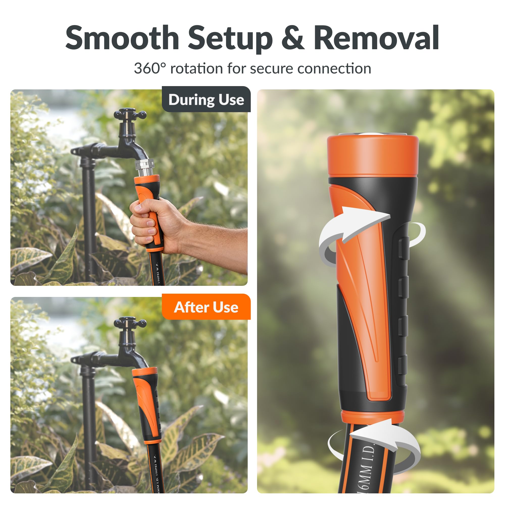Giraffe Tools flexible garden hose in use around garden beds