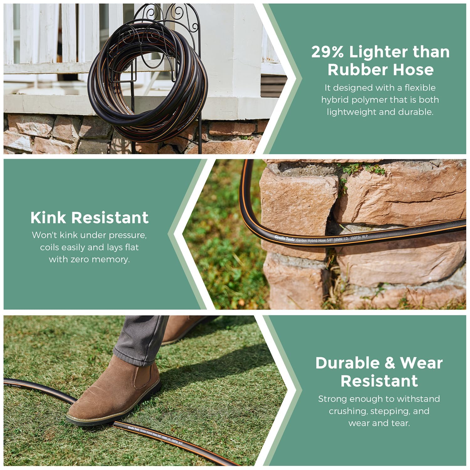 Giraffe Tools Garden Hose in use watering a garden