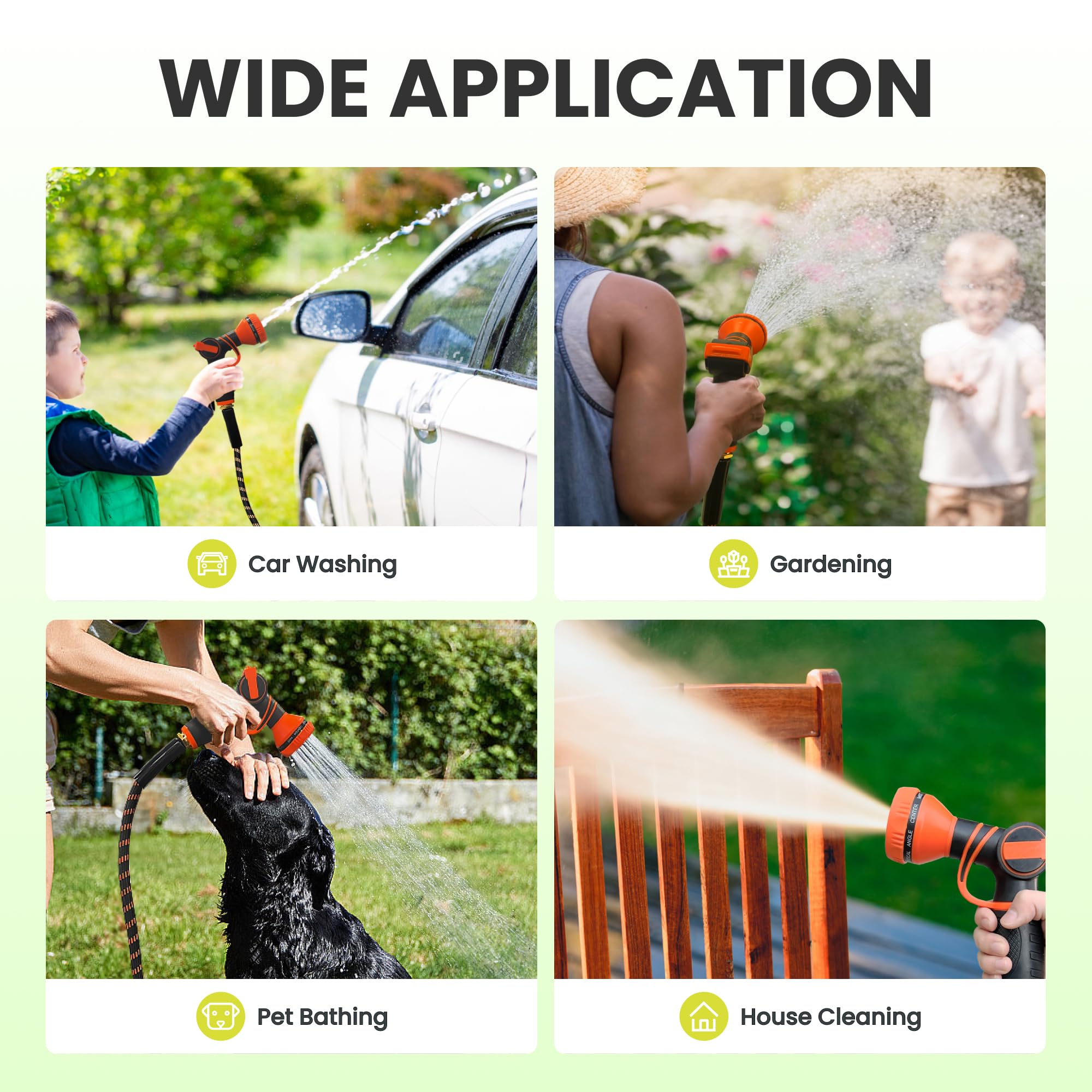 Giraffe Tools garden hose in use watering a garden