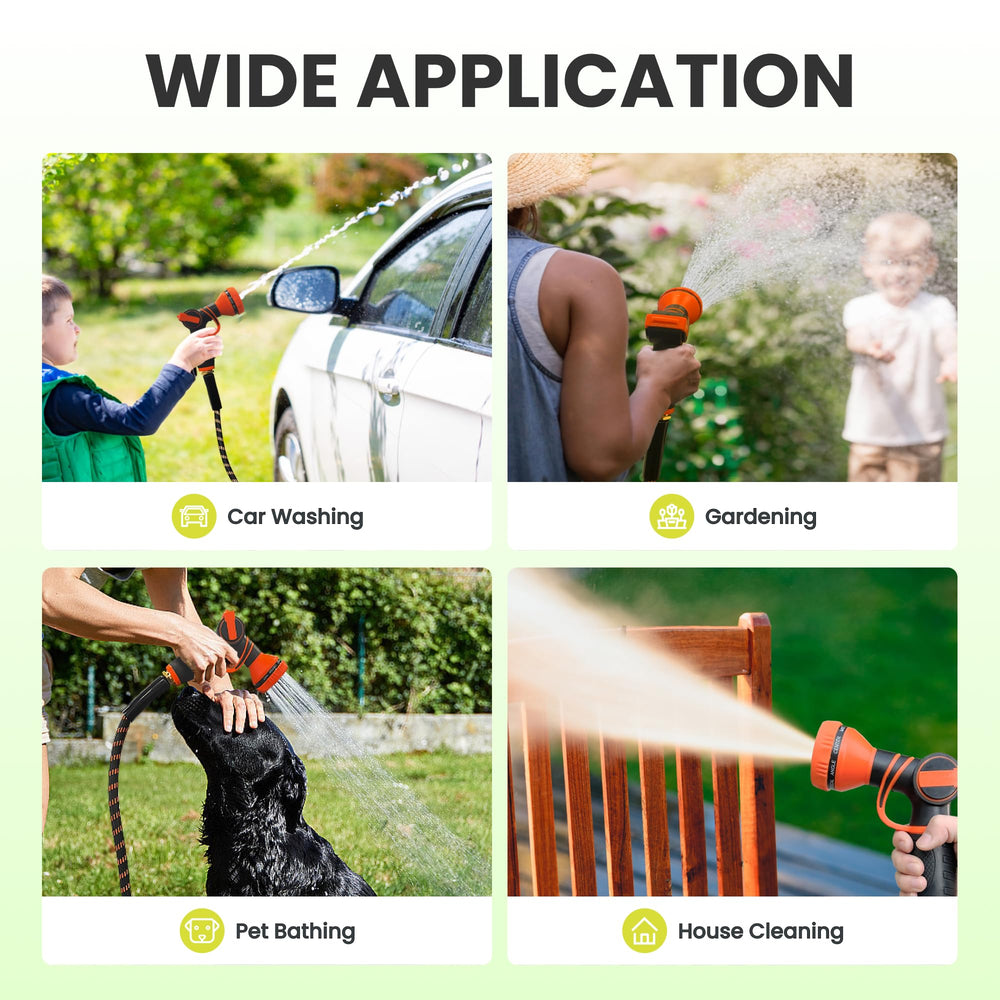 Giraffe Tools garden hose in use watering a garden