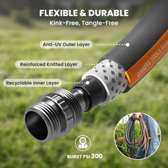 Giraffe Tools garden hose in use watering plants
