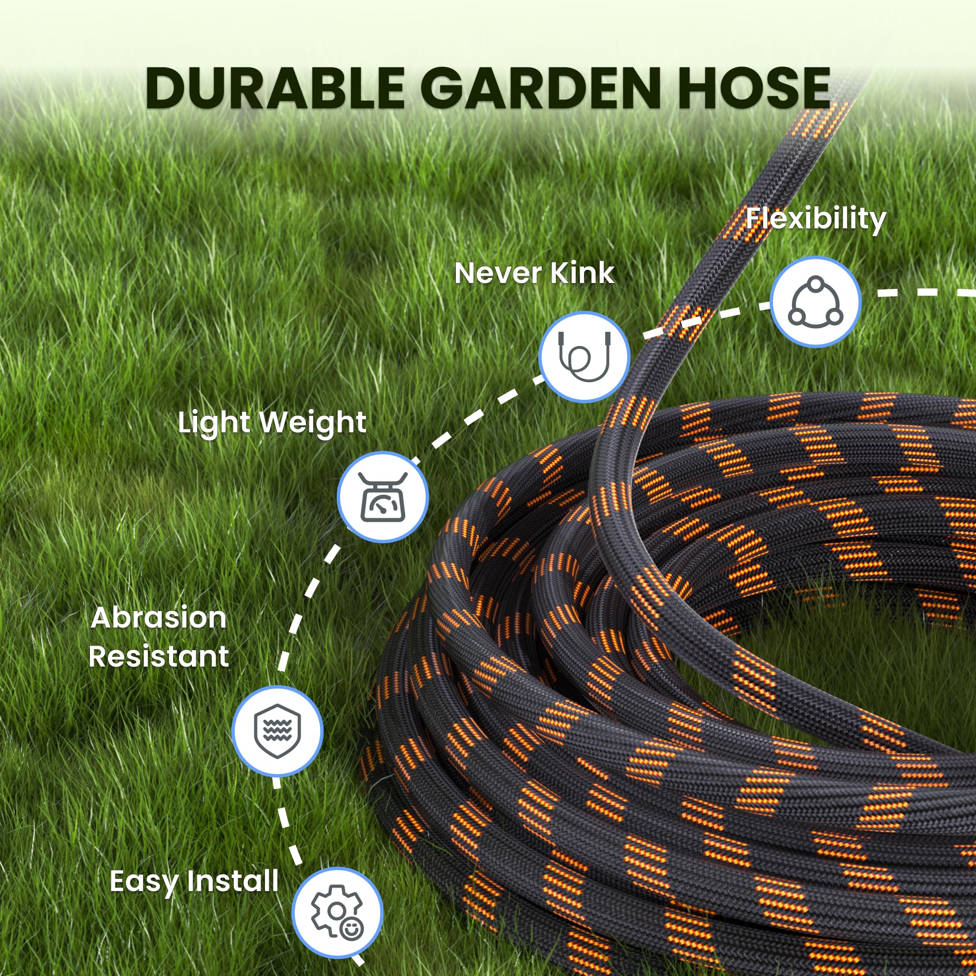 Giraffe Tools garden hose nozzle showing adjustable spray patterns