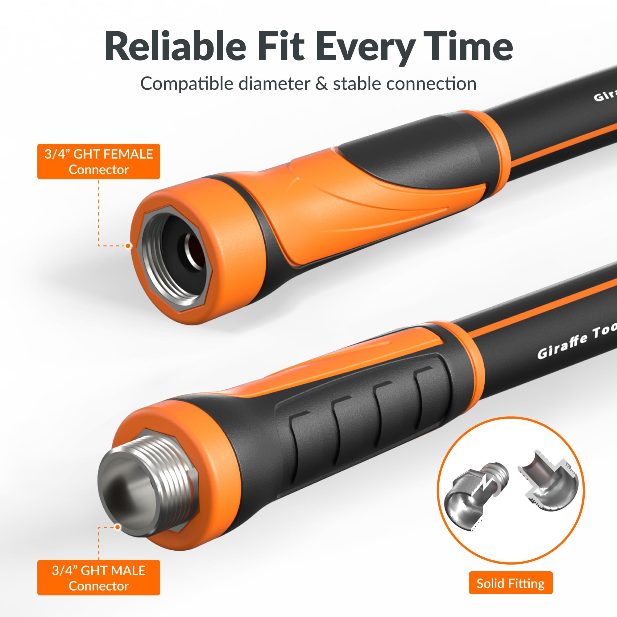 Giraffe Tools garden hose with swivel handle for easy setup