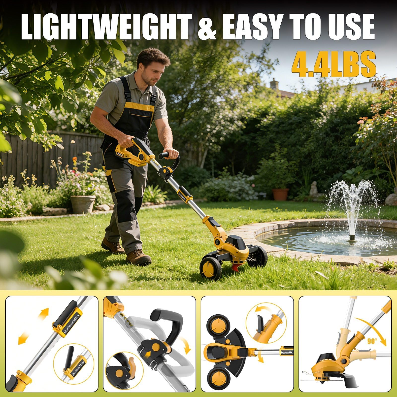 Givilo weed wacker showcasing adjustable cutting angle