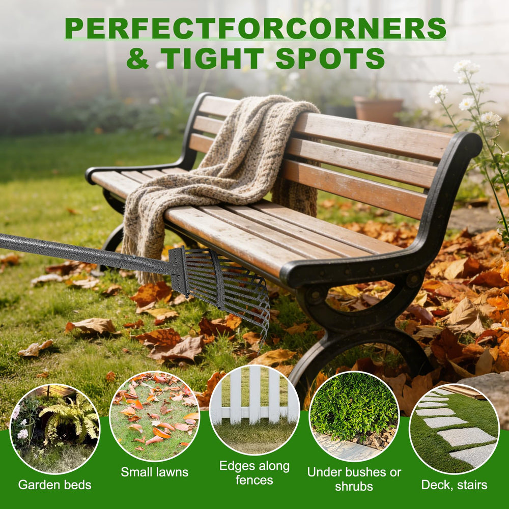 gixmuoiy Small Garden Rake in a compact storage position