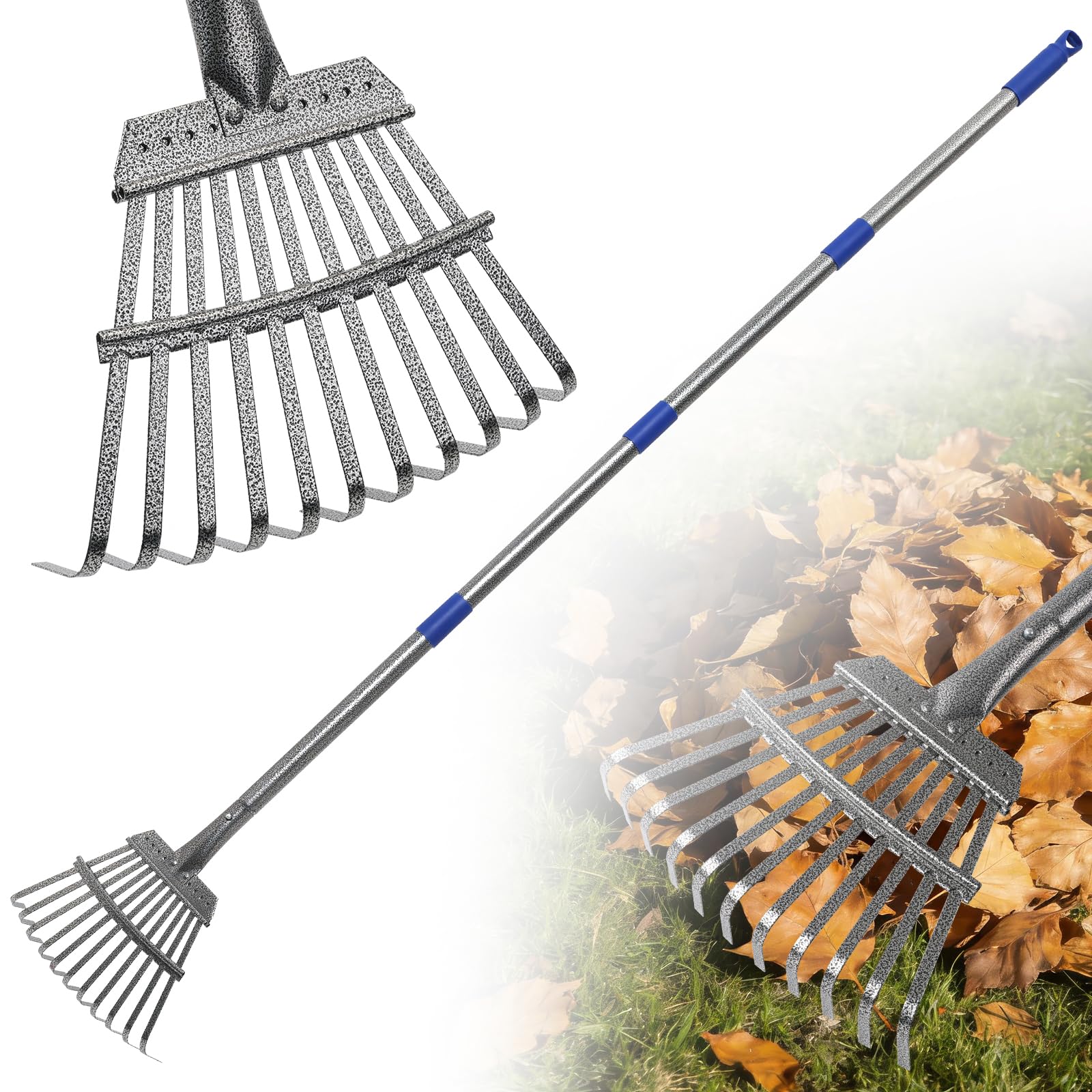 gixmuoiy Small Garden Rake with adjustable handle and blue finish