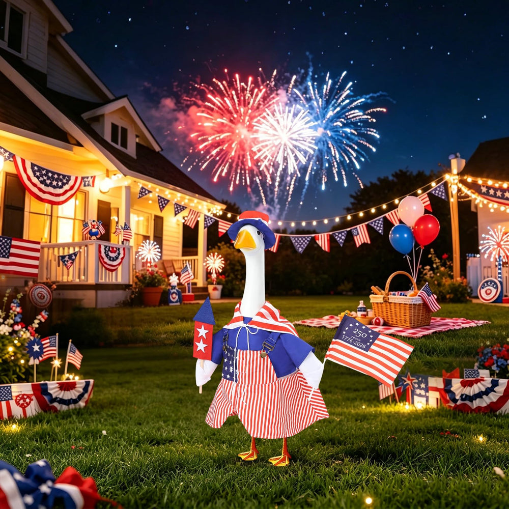 GJL goose outfit displayed on a 23 inch porch goose statue