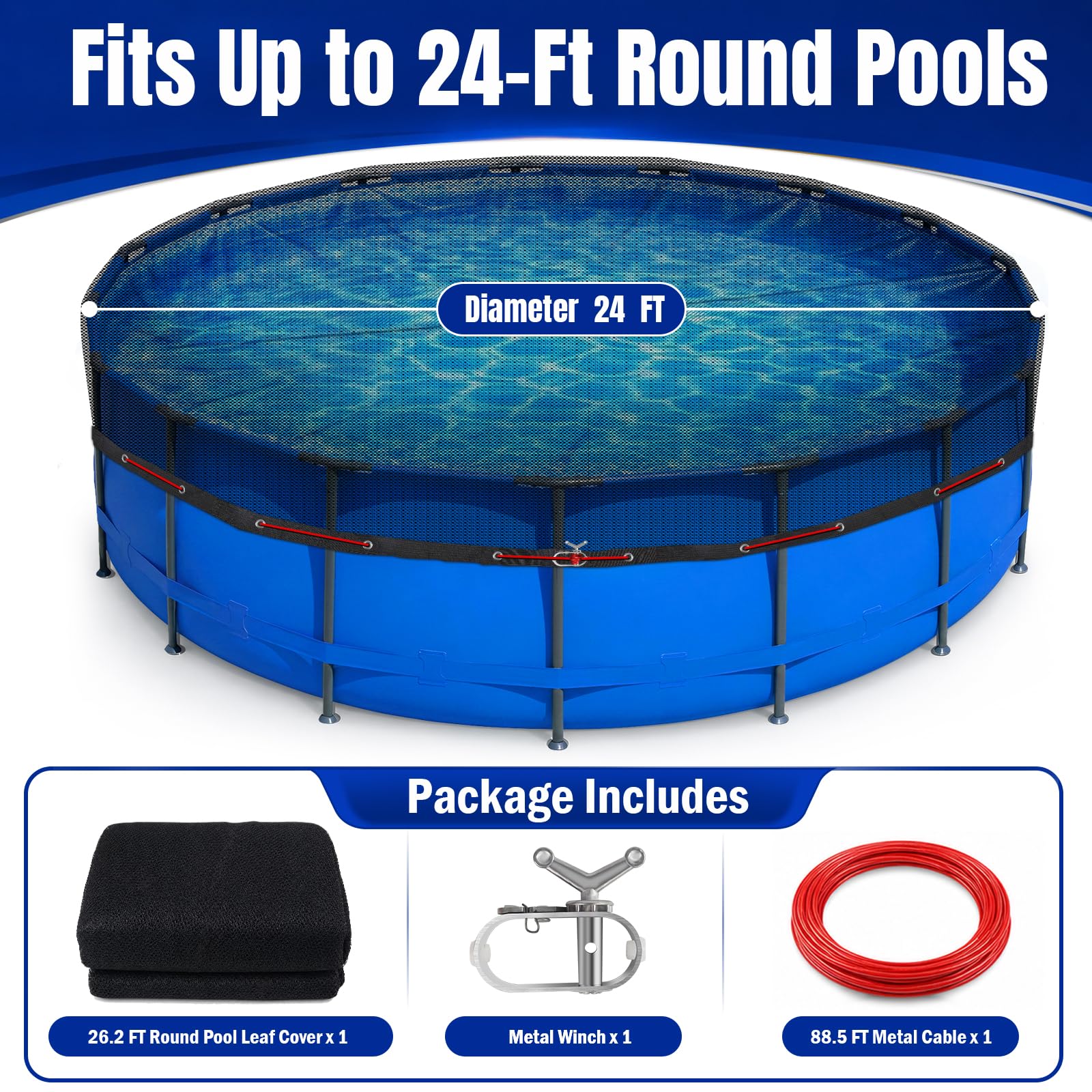 GJL Pool Leaf Net Cover showing the winch and cable system