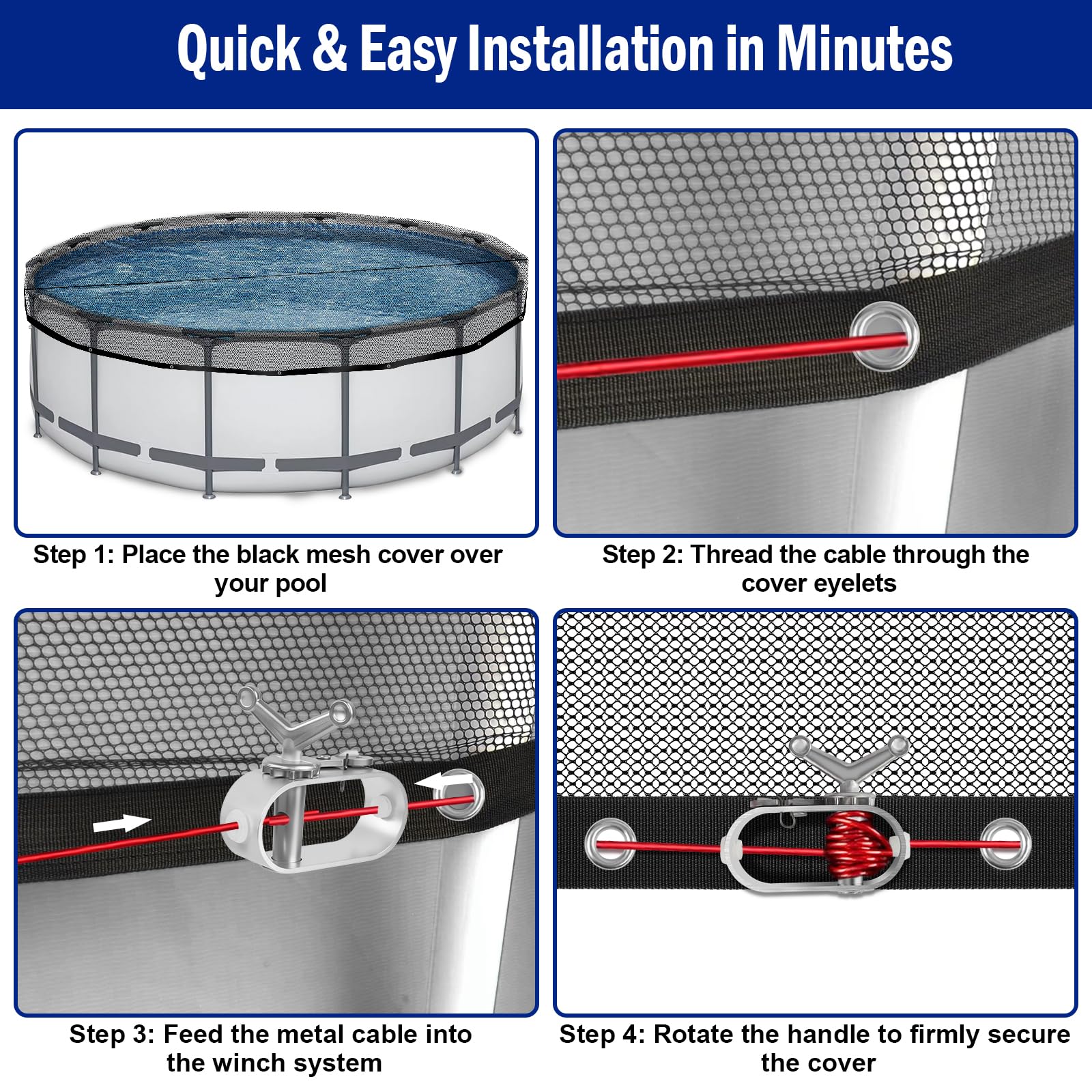 GJL Pool Leaf Net Cover with rustproof grommets detail
