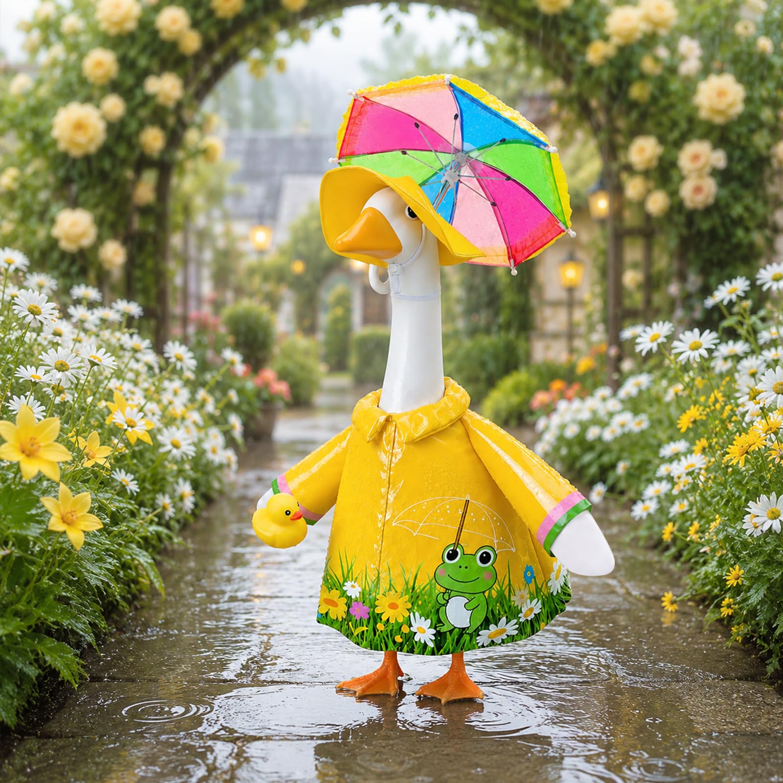 GJL yellow raincoat for goose with rainbow umbrella