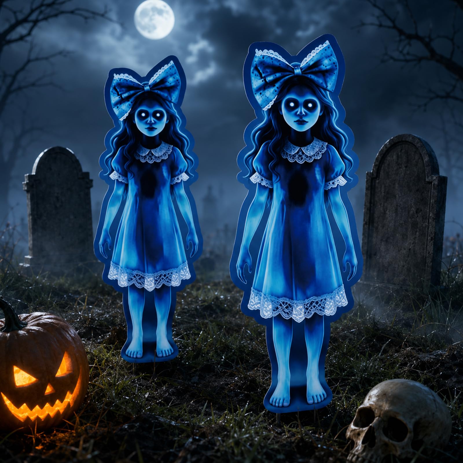GKLTVB 35In Twin Girl Ghost Yard Stakes front view