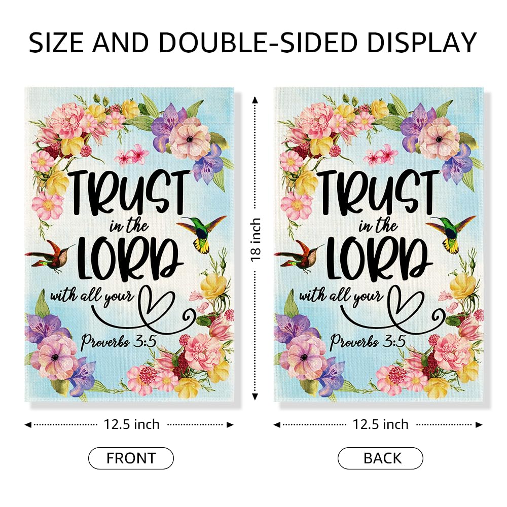Gkodw Garden Flag Proverbs 3:5 back view showing double-sided design