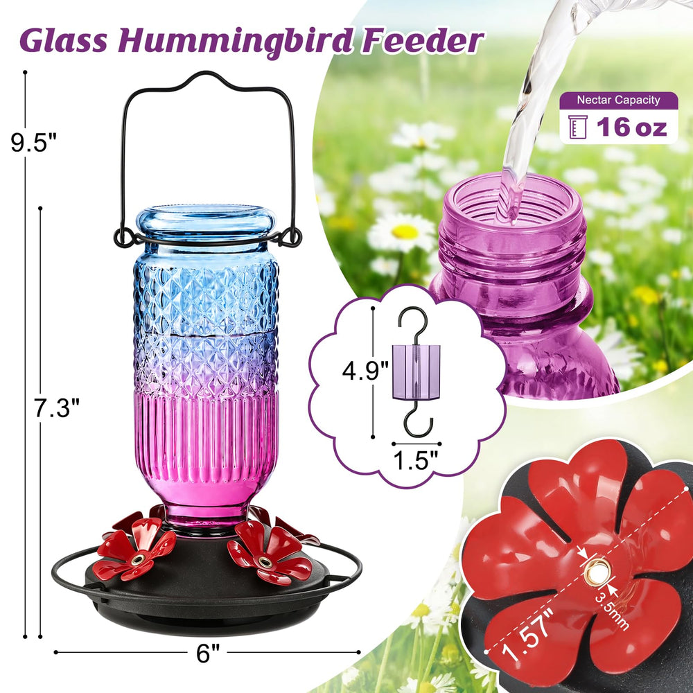 Glass hummingbird feeder filled with nectar