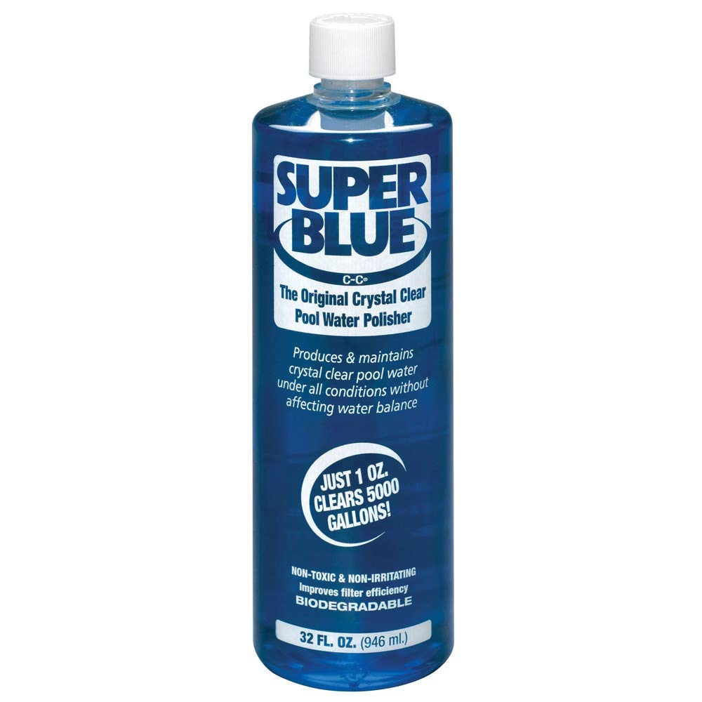 GLB Robarb Super Pool Clarifier blue liquid in 1-quart bottle front view