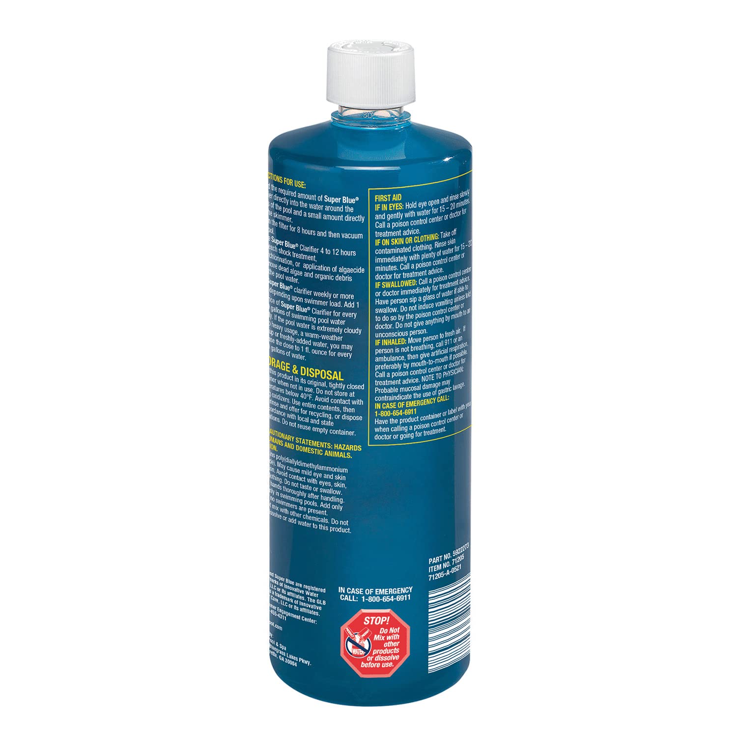 GLB Super Blue Pool Clarifier close-up of bottle