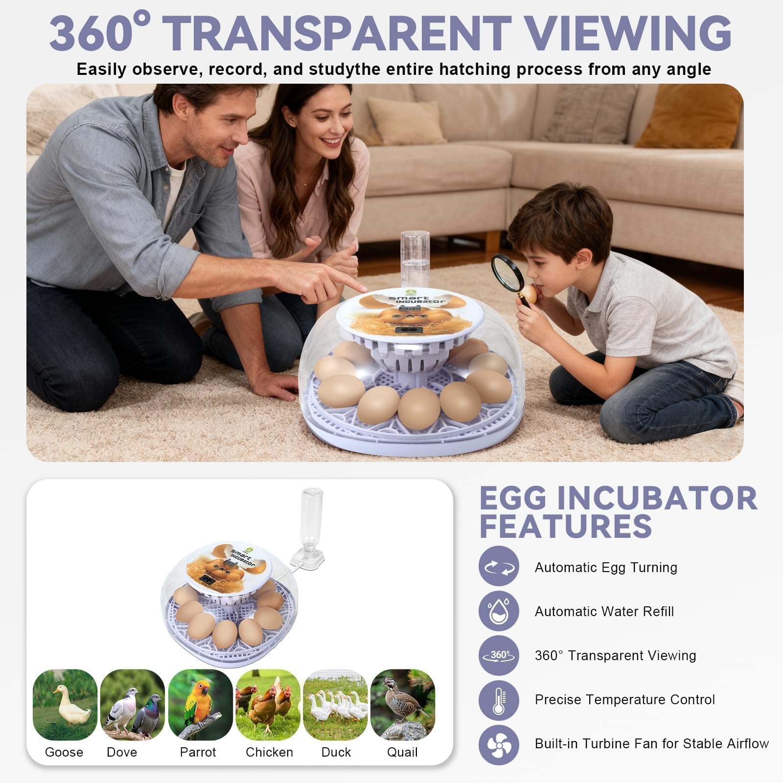 GleeGearNex incubator with eggs inside