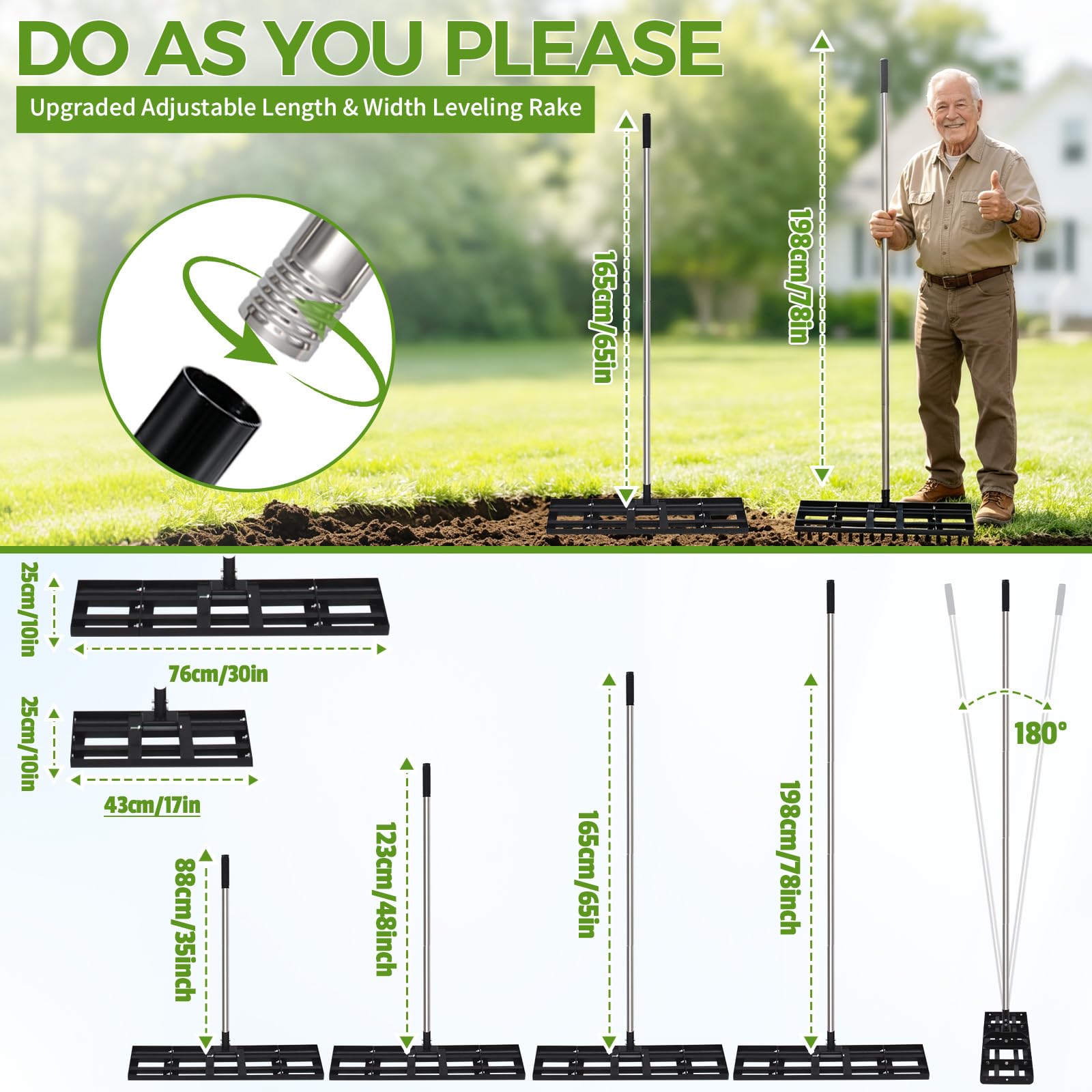 GlimHirVox Lawn Leveling Rake in use on a lawn