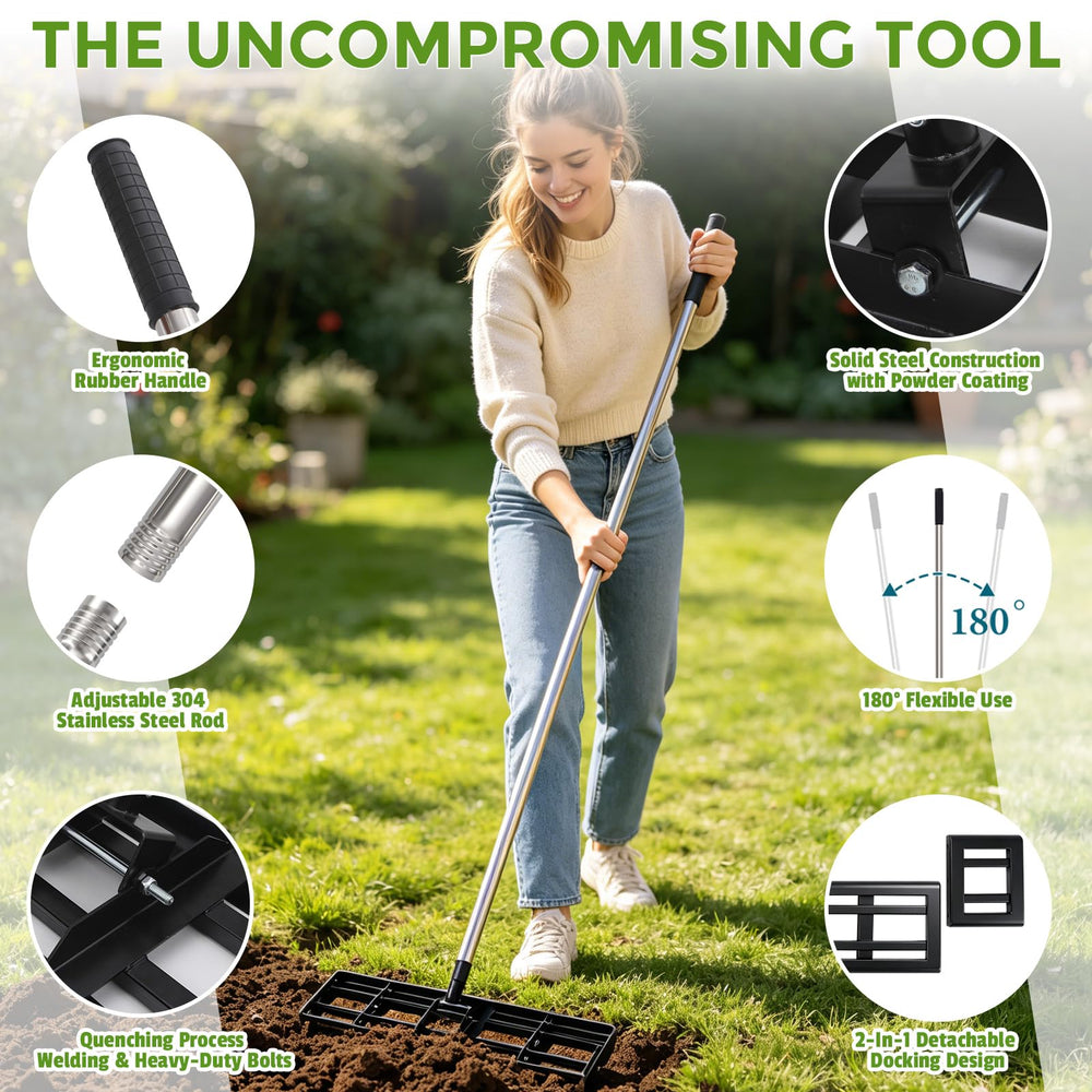 GlimHirVox Modular Lawn Leveling Rake assembled with 30 inch width