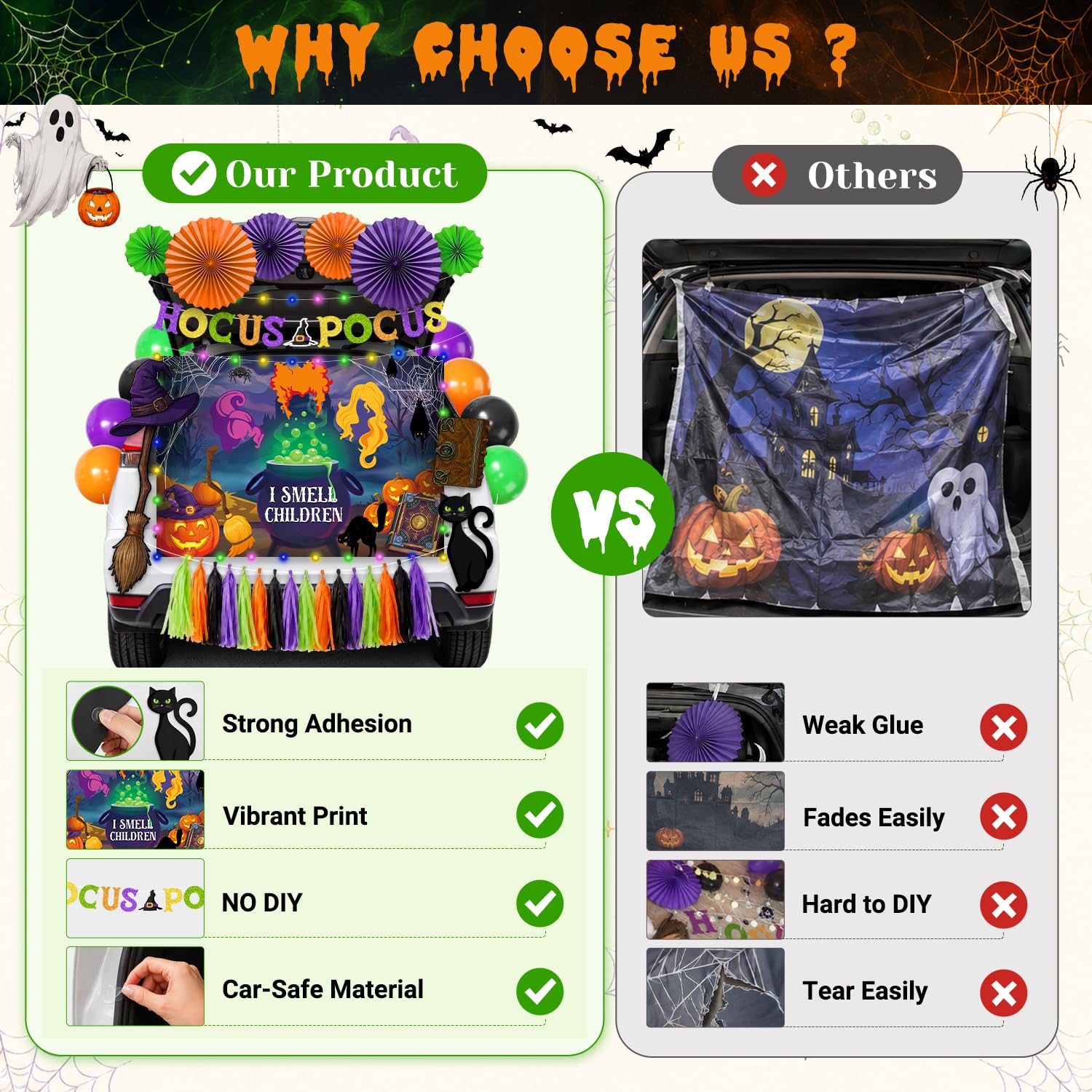 Glitter trunk banner in purple, green, and orange