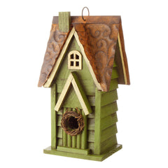Glitzhome 12-inch green hanging birdhouse front view