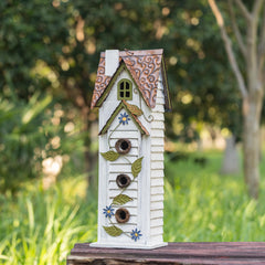 Glitzhome 3-tiered bird house side view showing detailed craftsmanship