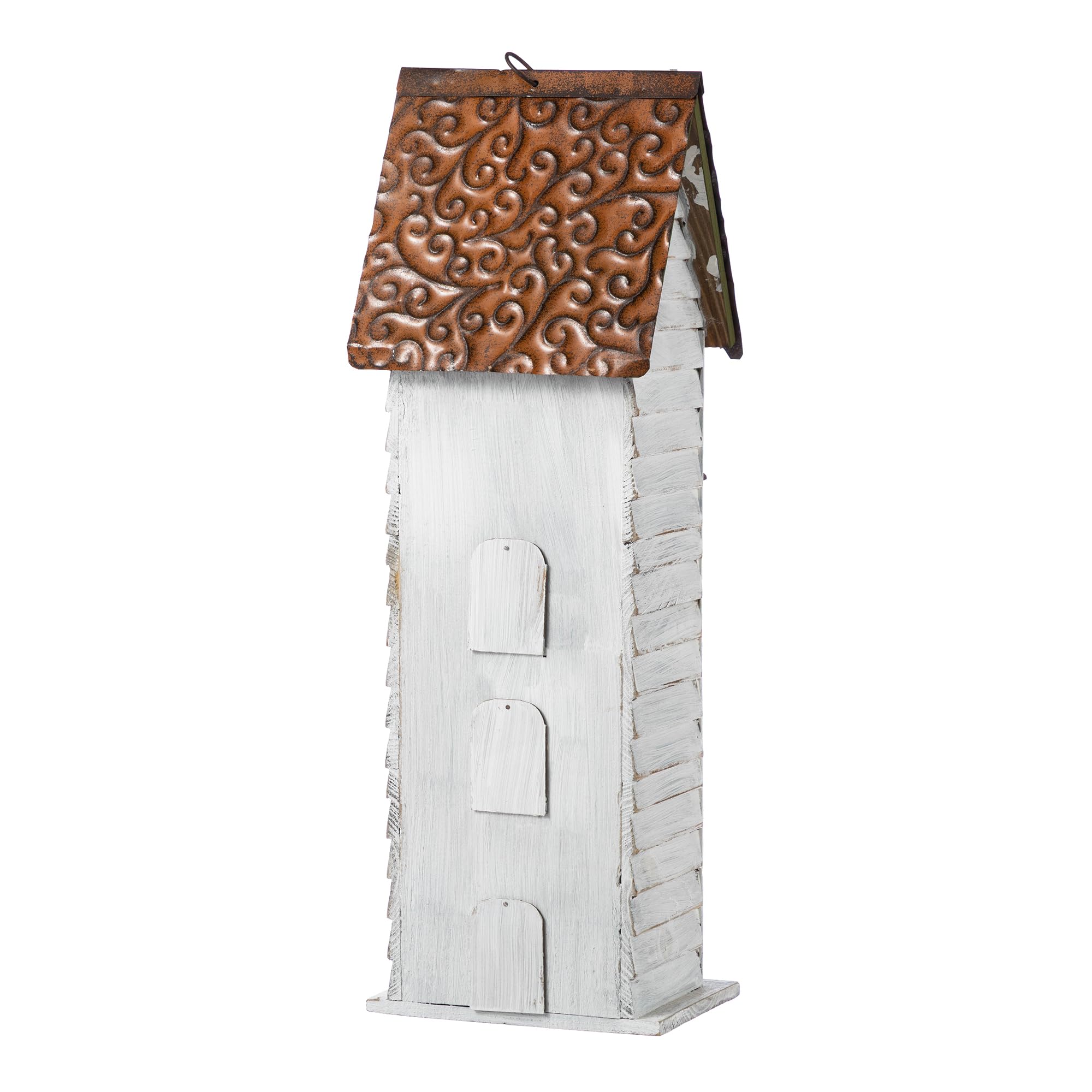 Glitzhome bird house with a vintage washed-white finish