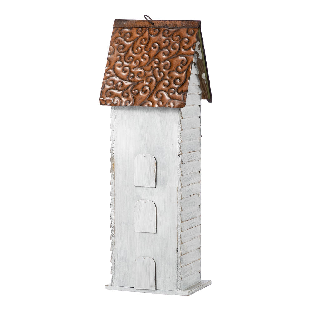 Glitzhome bird house with a vintage washed-white finish